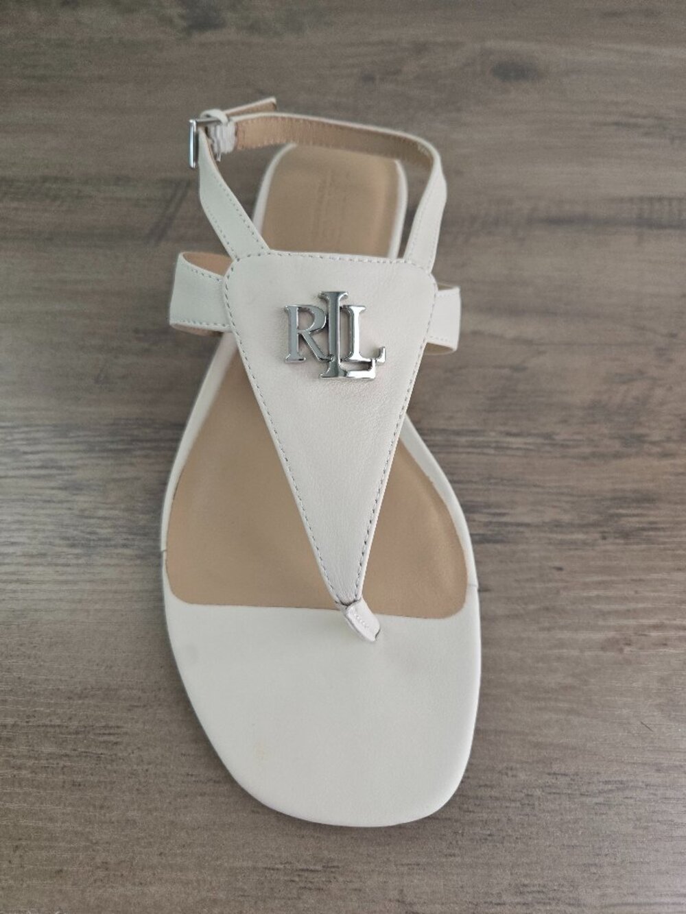 Lauren Ralph Lauren Women's Everley Thong Flat Sandals White Soft Nappa Size 7B